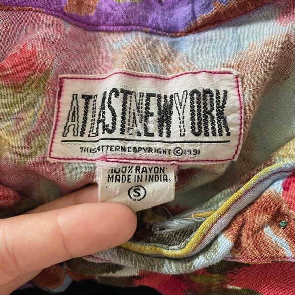 Vintage 90s 1991 Colorful Boho Hippie Floral Flower Front Tie Crop Top Blouse S - Picture 6 of 7